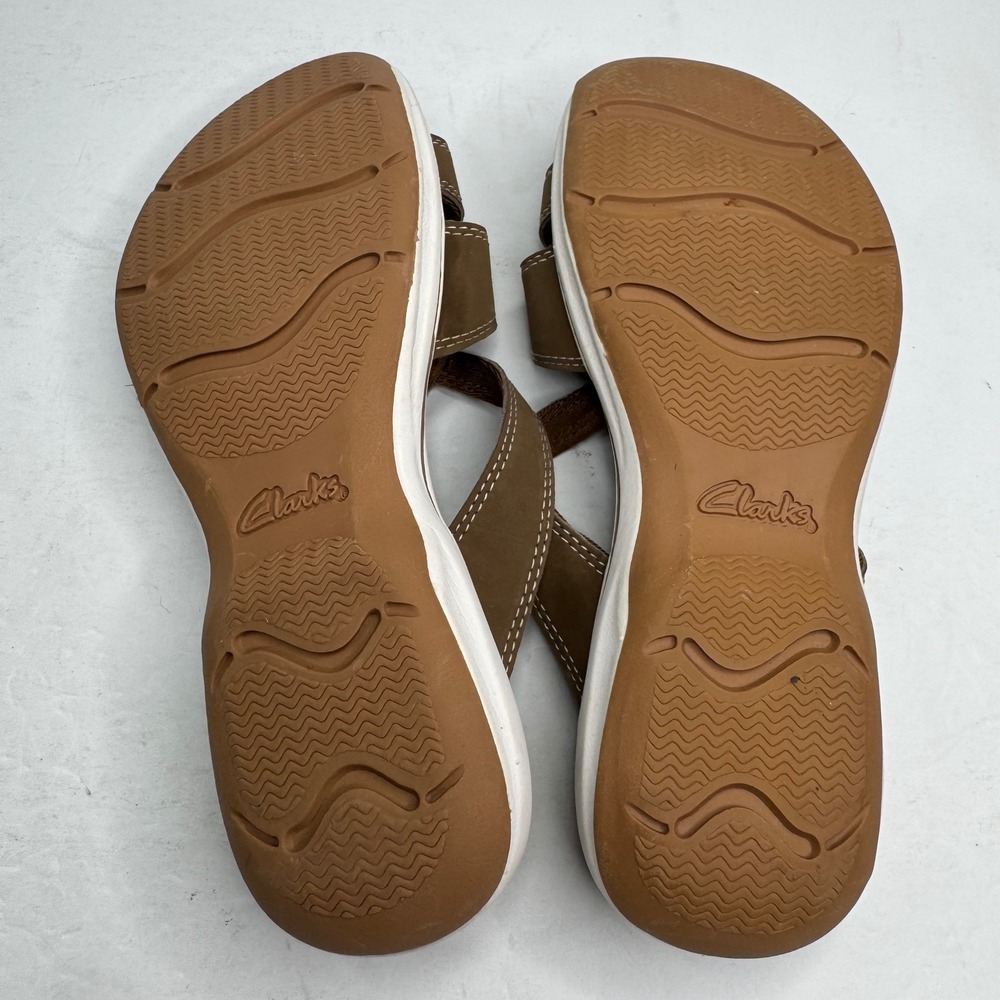 Clarks Brown Multi Strap Slide Sandals Womens 7M 80177 Contrast Stitch Comfort - Picture 7 of 7